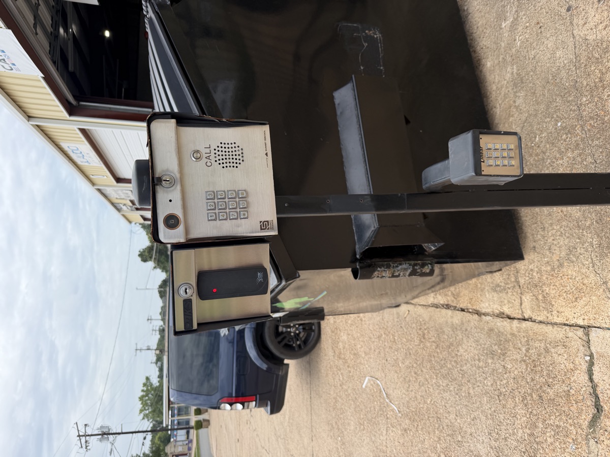 Card reader, keypad and call box at the front gate